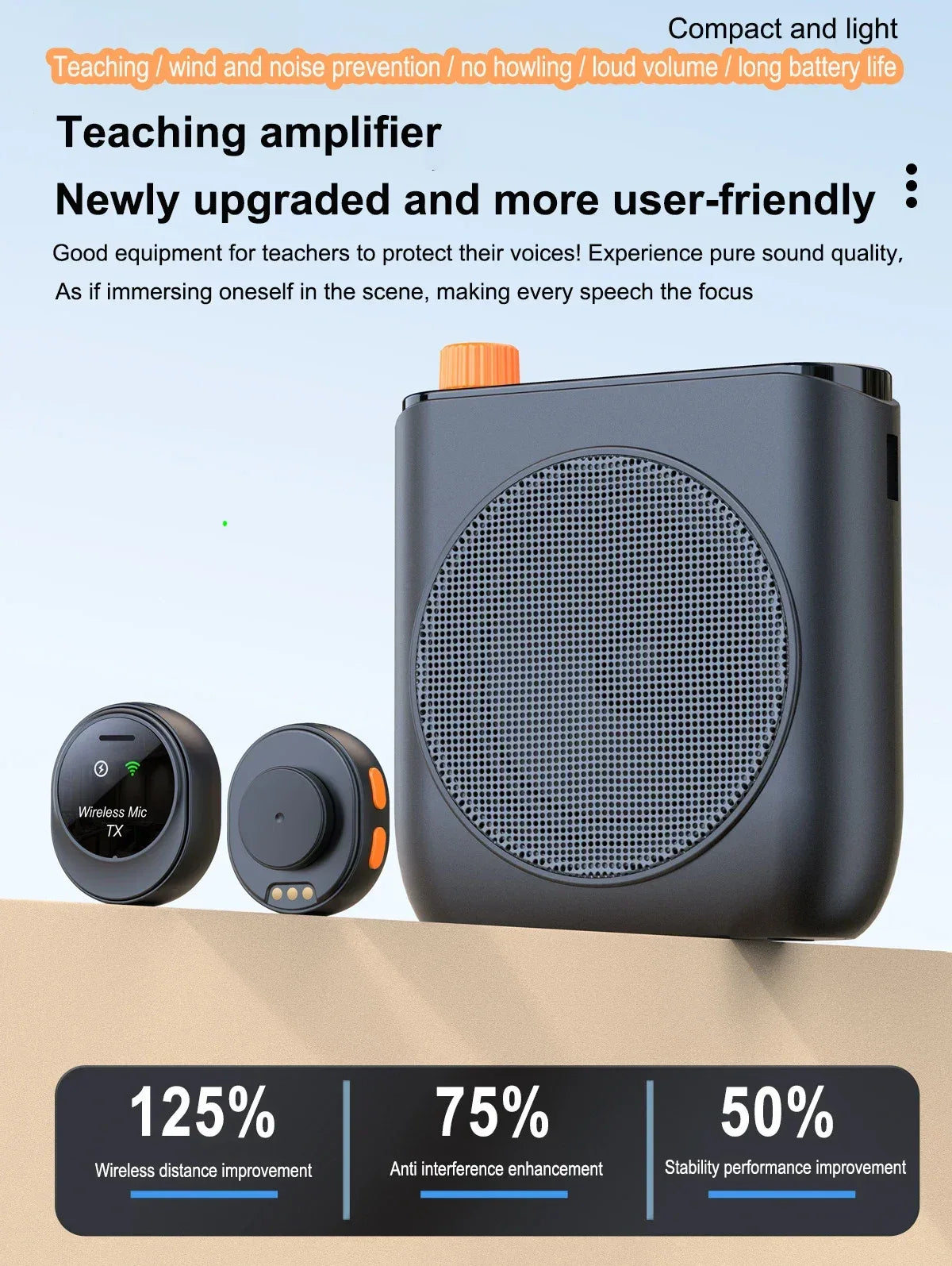 Portable Magnetic Megaphone Voice Amplifier Mini Audio Speaker with Microphone Rechargeable Loudspeaker for Teachers Tour Guider
