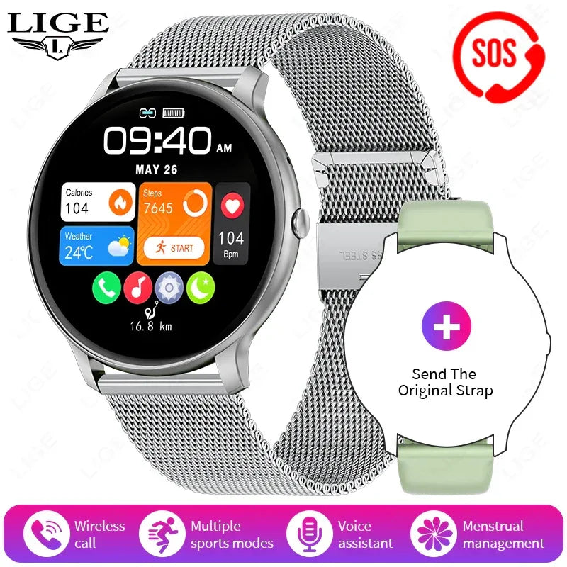 LIGE Smart Watch Women 1.39'' Full Touch Screen Custom Dials Wristwatch Bluetooth Call Blood Oxygen Monitor Sport Smartwatch Men