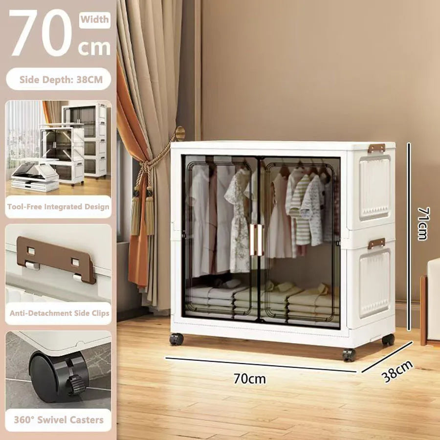 Multi-Functional Folding Storage Cabinet with Doors for Home Office Kitchen Bathroom Organizer White Black Gray