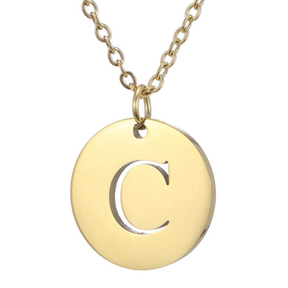 New Trend Stainless Steel Gold Silver Color Initials Necklace Hollow Round 26 Letter Pendant Necklace Jewelry Christmas Gift