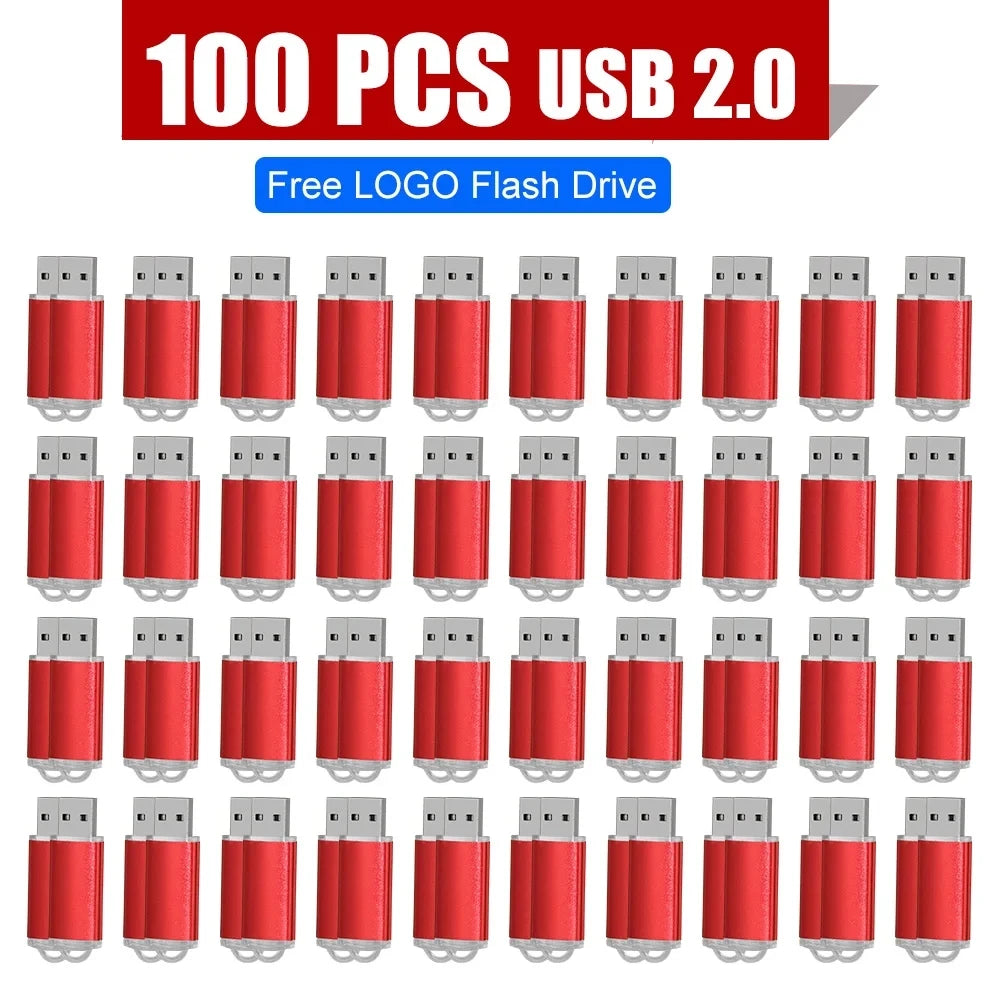 100PCS USB 2.0 Pendrive 128GB 64GB 32GB 16GB 8GB USB Flash Drive 4GB 2GB Free Laser Logo 2.0 USB Flash Drive Stick Best Gift