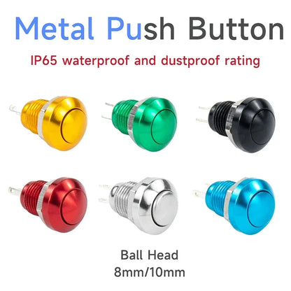 8mm 10mm metal button mini small switch dustproof self resetting point action ball head circular micro start solder foot 3-24V