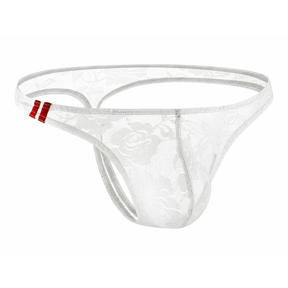 Men's Underwear Lace Transparent Jockstrap Low-Rise Sexy Breathable Elastic Soft Mesh U Convex Briefs Quick Drying Underpants
