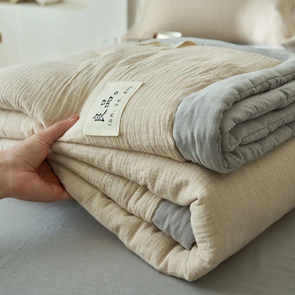 Japanese Double-Layer Yarn Summer Quilt High-Quality Two-Tone Soybean Thin Quilt Skin-Friendly Cooling Comfort for Single Double