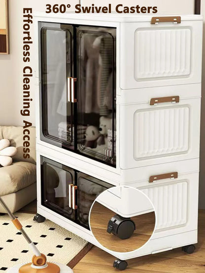 Multi-Functional Folding Storage Cabinet with Doors for Home Office Kitchen Bathroom Organizer White Black Gray
