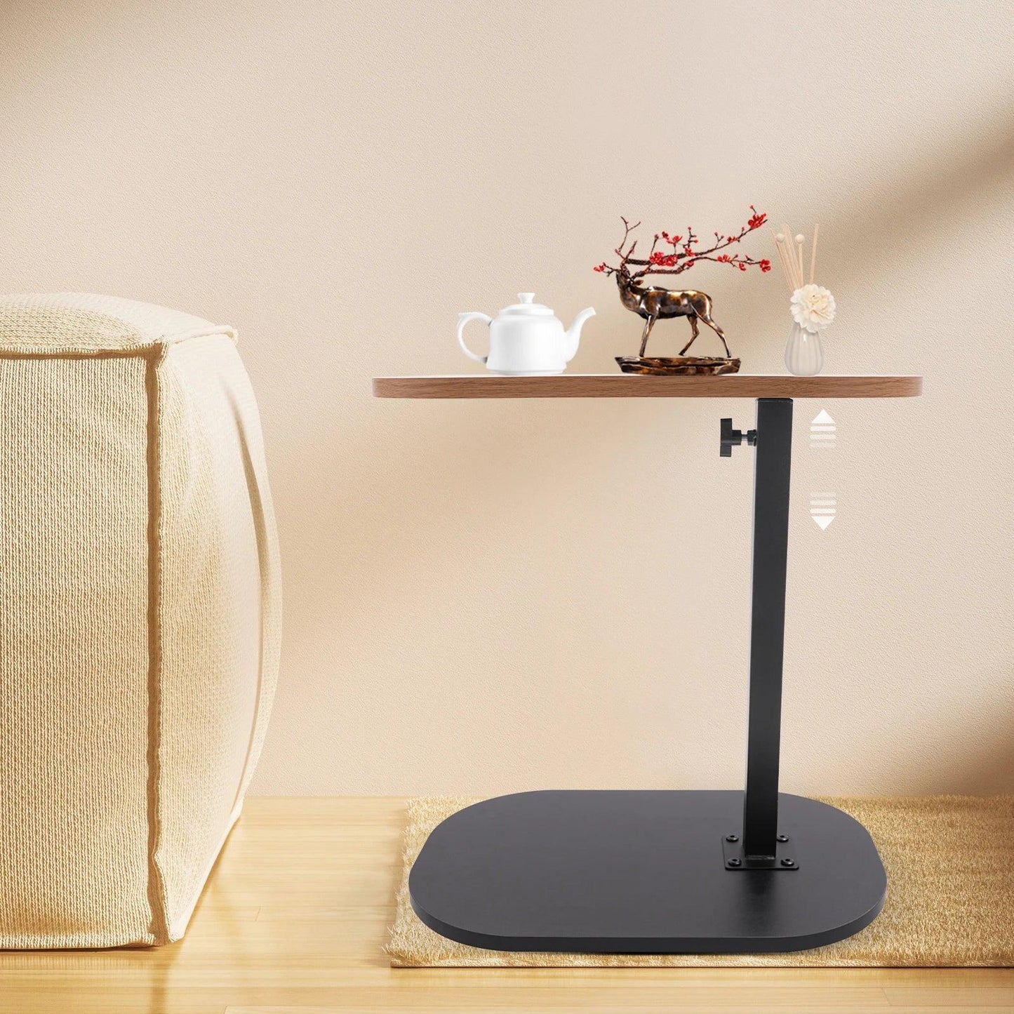 Height Adjustable Coffee Table, C-Shaped Side Table, 360° Swivel and Multi-Angle Tilt for Living Room, Office, Bedroom (Wood)