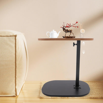 Height Adjustable Coffee Table, C-Shaped Side Table, 360° Swivel and Multi-Angle Tilt for Living Room, Office, Bedroom (Wood)