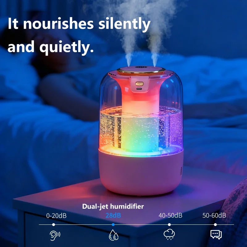 Humidifier USB Double Spray Quiet 2L Large Capacity Humidifier Home Dormitory Office Bedroom Desktop with Night Light