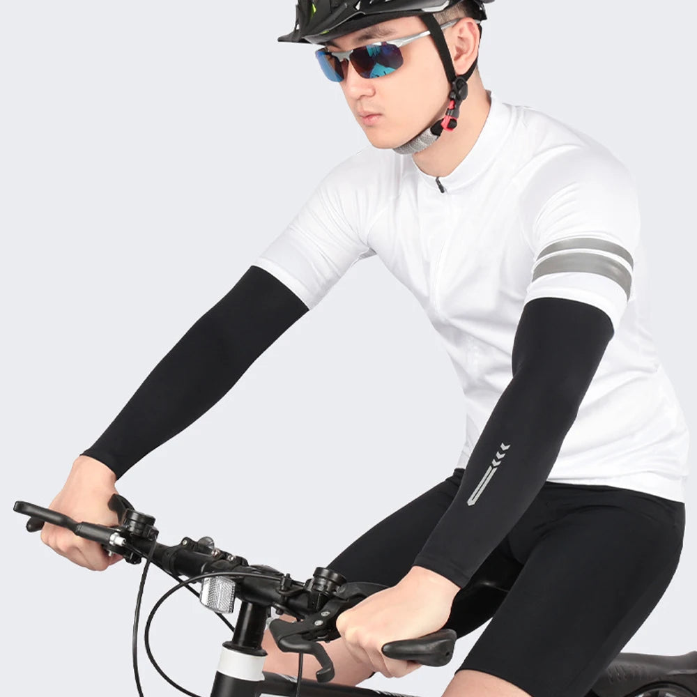 1Pair Ice Fabric Breathable UV Protection Running Cooling UPF 50 Arm Sleeves Fitness Basketball Elbow Pad Sport Cycling Outdoor