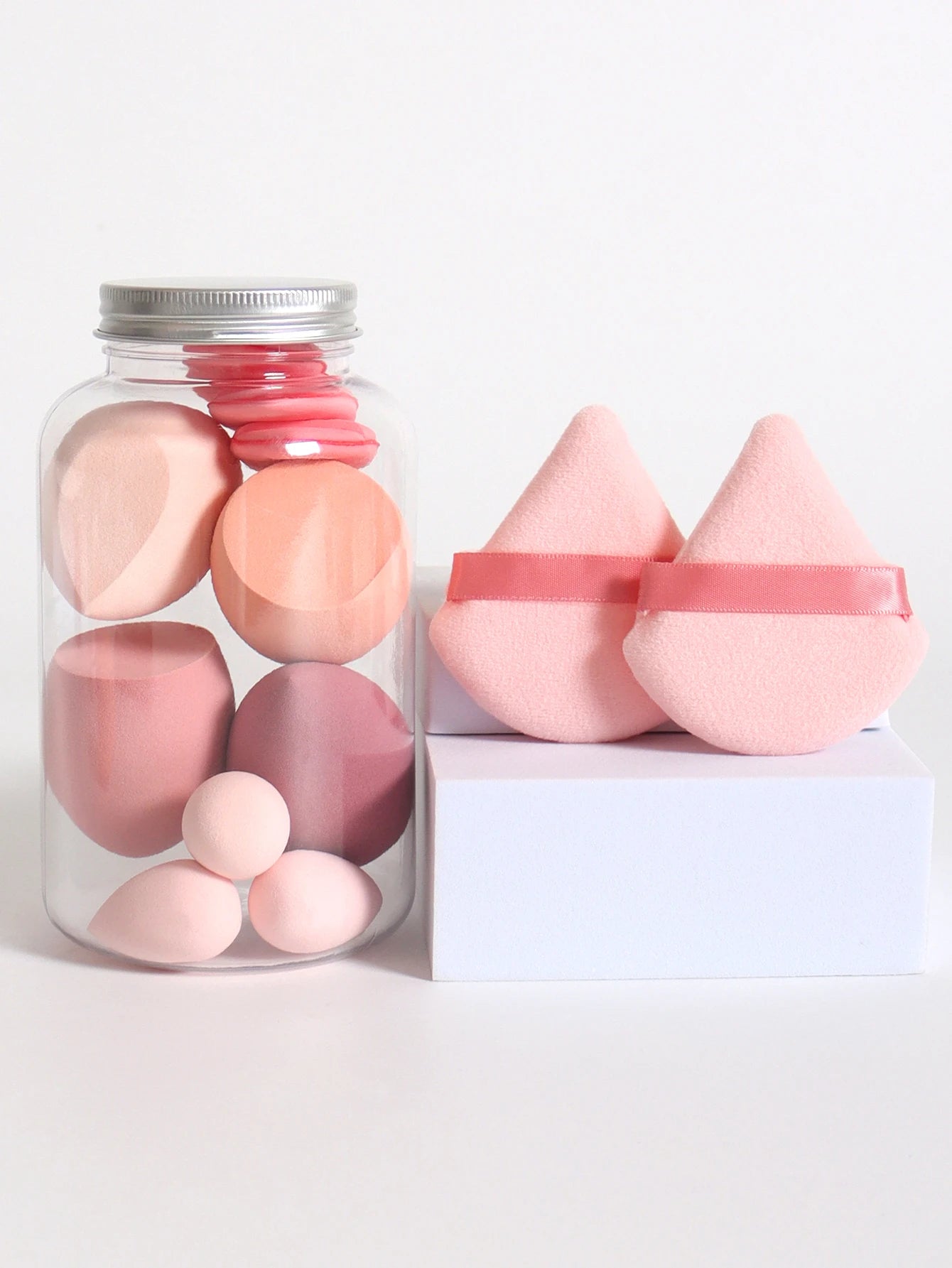 12Pcs Makeup Sponge Set with Storage Jar Latex-Free, Makeup Sponge Finger Puff, Dual-Use Wet & Dry Foundation Cosmetic Puffs