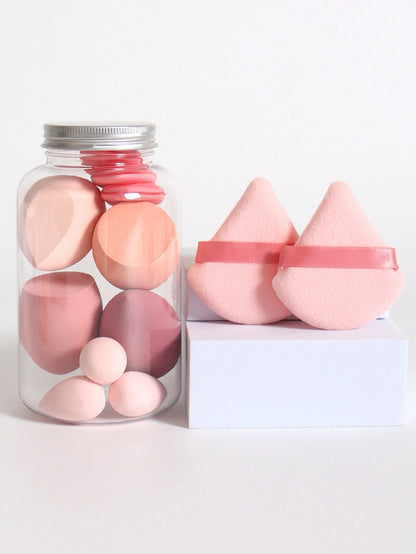 12Pcs Makeup Sponge Set with Storage Jar Latex-Free, Makeup Sponge Finger Puff, Dual-Use Wet & Dry Foundation Cosmetic Puffs