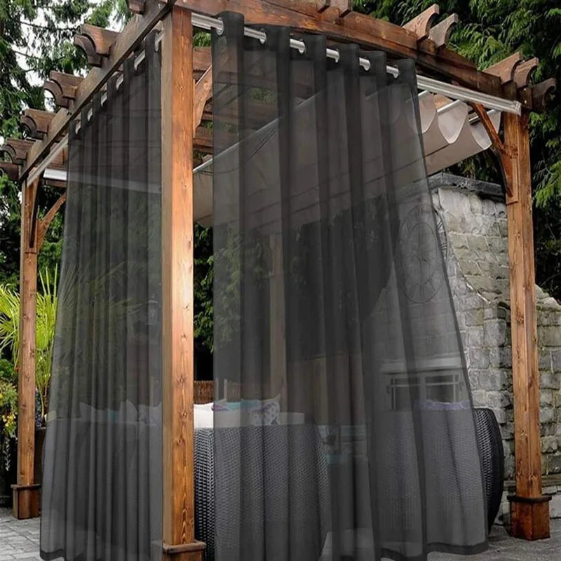 1 Pcs Outdoor Waterproof Sheer Curtain Translucent Bedroom Indoor Blackout Curtain Porch Pergola Patio Pavilion Terrace Curtains