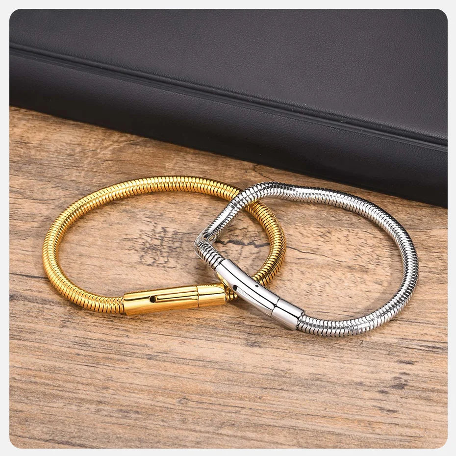 Vnox 5mm Round Snake Chain Bracelets for Men Women Black Silver Color Waterproof Cocoon Links Wristband Simple Cool Jewelry