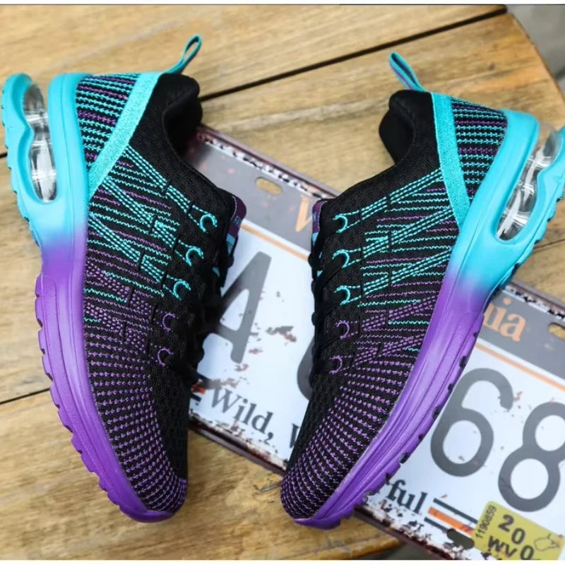 Women's Knitted Running Shoes Colorful Design Breathable Mesh Comfortable Bright Colors Shoes Outdoor Fitness Jogging Walking