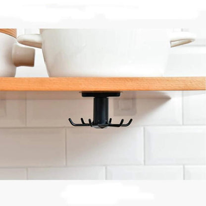 6 Hooks Kitchen Rack Kitchen Organizer Home Accessories 360 Degrees Rotating Cabinet Hanger Utensils For Kitchen Convenience