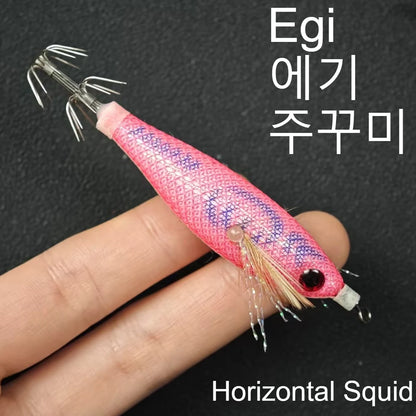 5pcs/box Horizontal Egi Set 8cm Glow Horizontal Squid Jig Real Shrimp Fishing Lure Saltwater Cuttlefish UV Shrimp Octopus Baits