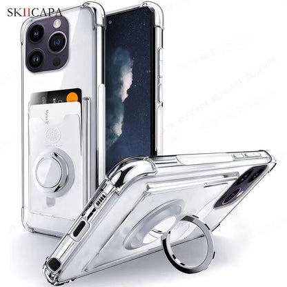 Ring Holder Wallet Card Slot Phone Case for Xiaomi 14T 14 Pro Airbag Shockproof Soft Silicone Transparent Cover for Redmi 14C 4G