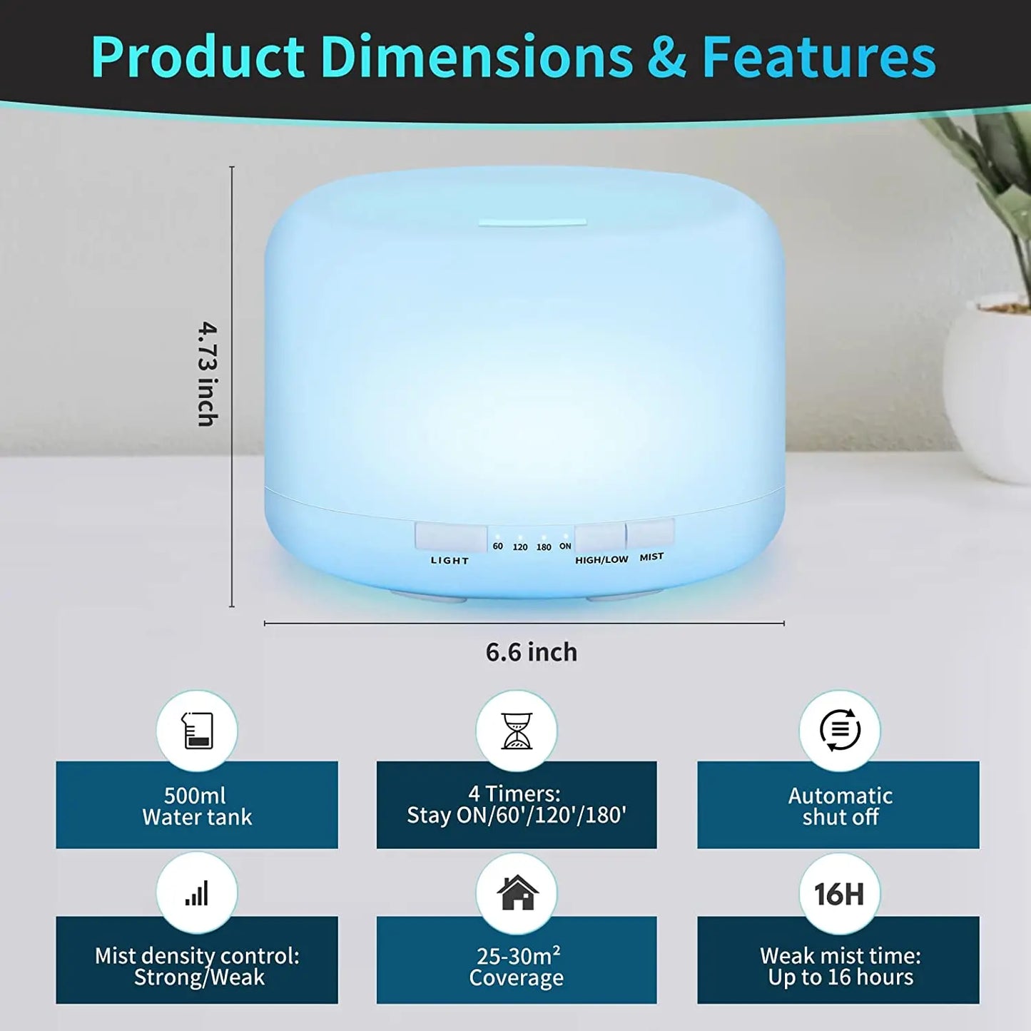 Ultrasonic Cool Mist Humidifier, Aroma Essential Oil Diffuser 7 Color Night Light with Bluetooth Music Speaker, Auto Shut Off