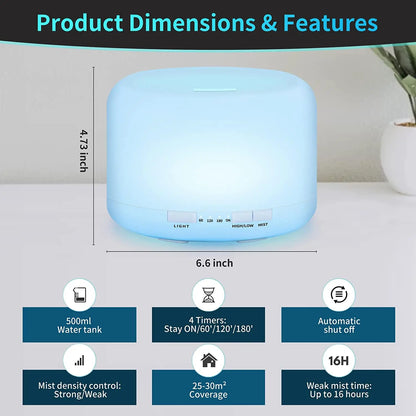 Ultrasonic Cool Mist Humidifier, Aroma Essential Oil Diffuser 7 Color Night Light with Bluetooth Music Speaker, Auto Shut Off