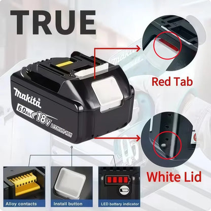 Genuine 6AH makita BL1860 6ah Battery Power Tools Li-ion Replacement LXT BL1850 BL1840 for 18V Screwdriver with BMS 18v battery