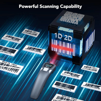 EYOYO Portable Bluetooth 1D Bar Code 2D QR Scanner with Digital Display Can Add Custom Prefix/Suffix Digits,Keyboard Keys