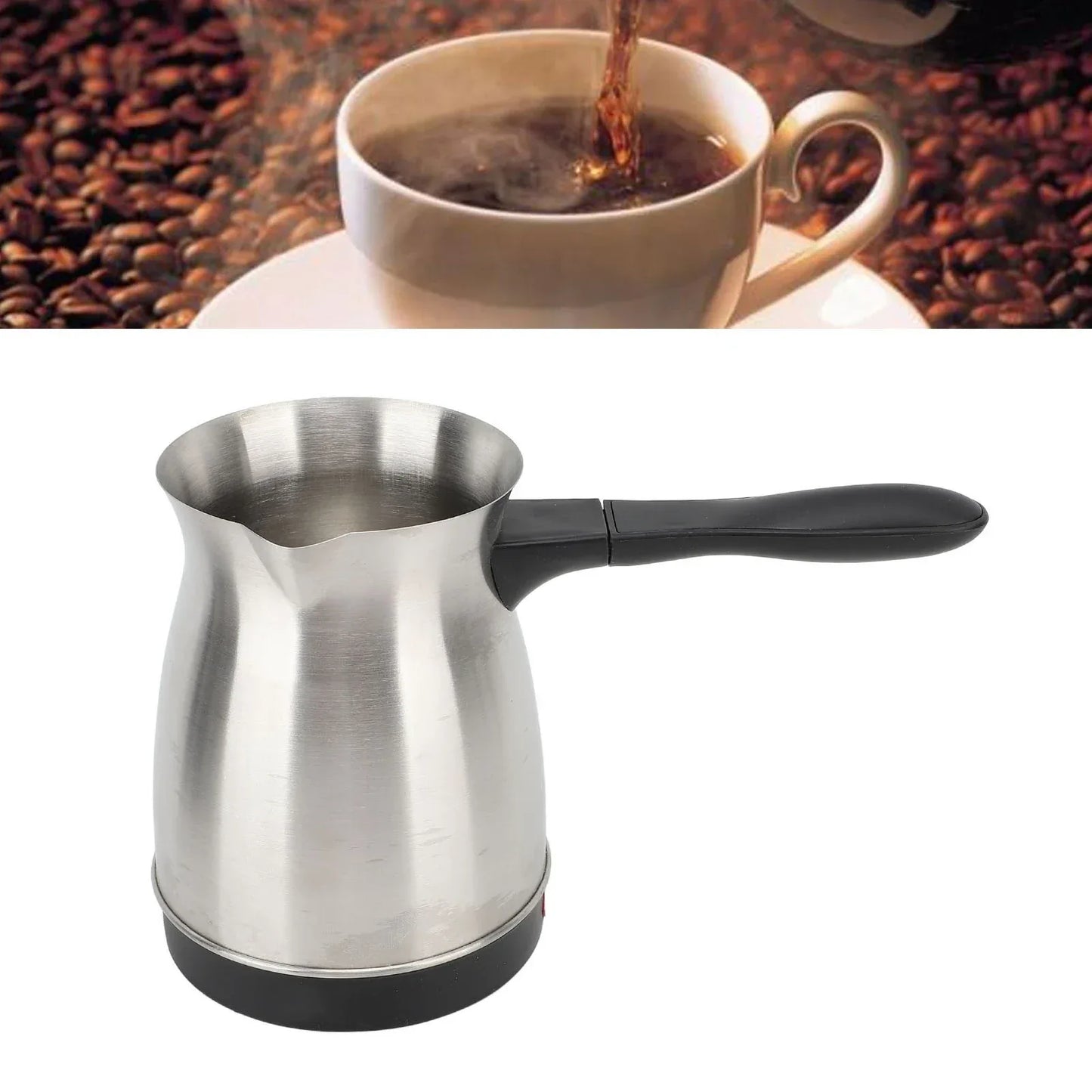 600ML Stainless Steel Electric Coffee Pot with Ergonomic Handle Turkish Coffee Maker Kettle for Home