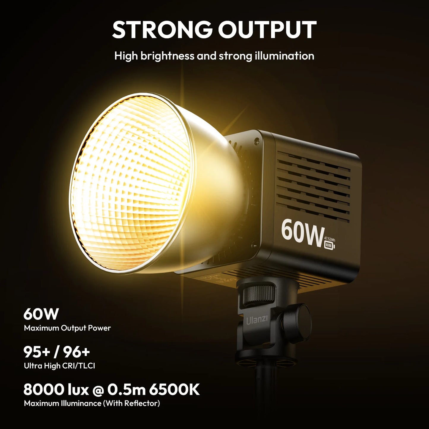 Ulanzi C60 60W COB Video Light Bi-Color Led Light 2500-6500K 3300mAh Mini Bowens Mount for Photography Studio Lighting Live Vlog