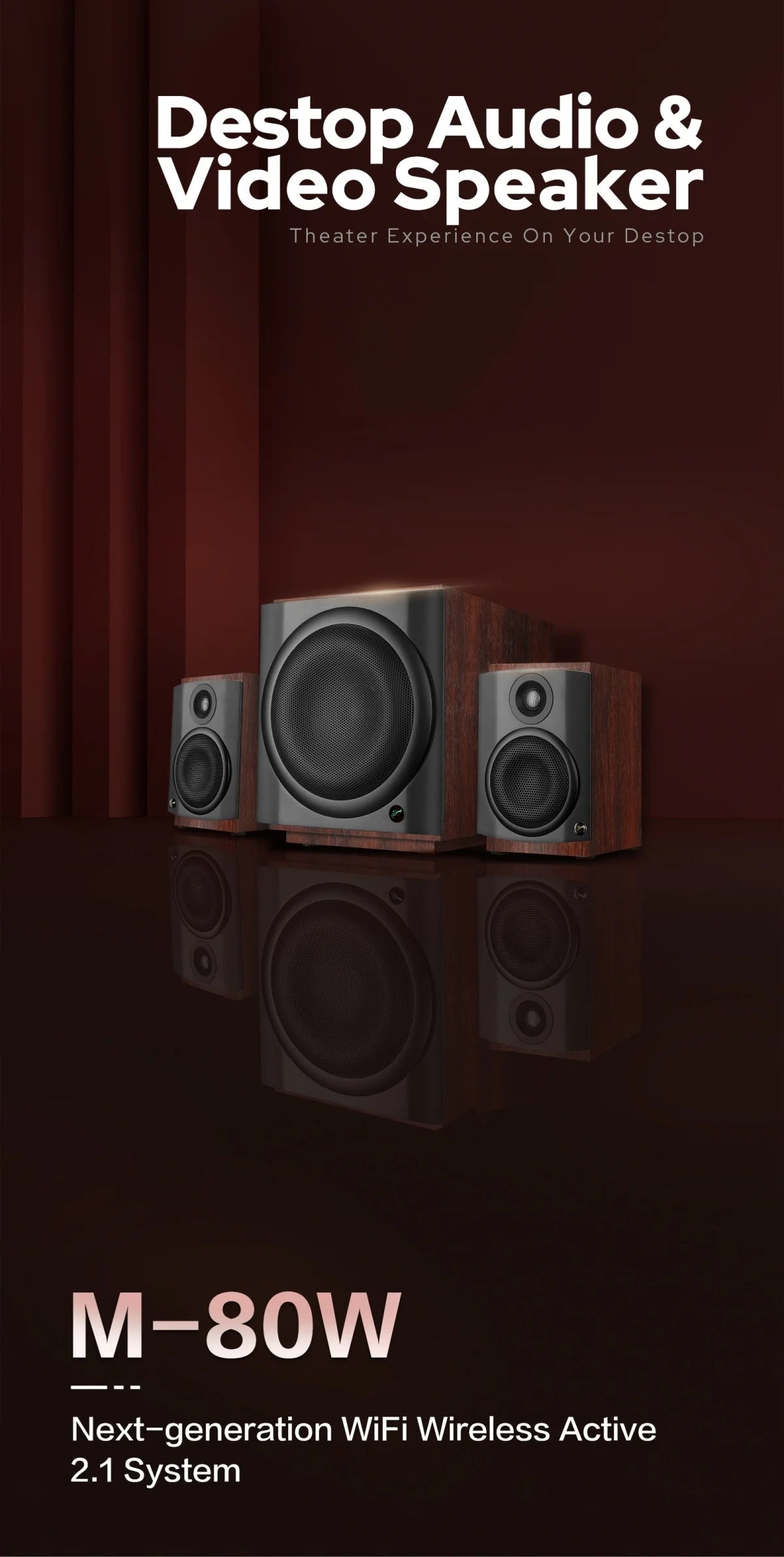 Hivi M-80W Wireless WiFi & Bt Digital Soundbar, 2.1 Active Multimedia Speaker System for TV & Home Theater