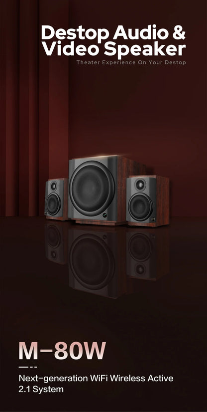 Hivi M-80W Wireless WiFi & Bt Digital Soundbar, 2.1 Active Multimedia Speaker System for TV & Home Theater