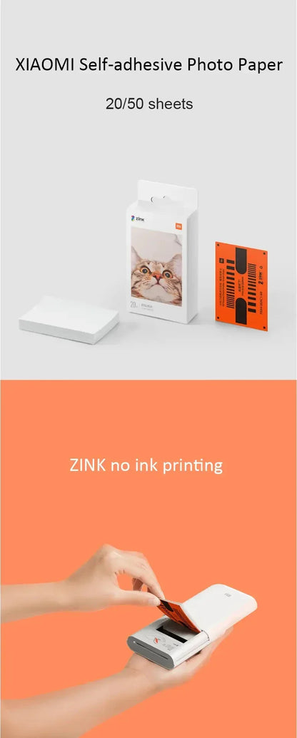 Original Xiaomi 3-inch ZINK Pocket Paper Self-adhesive Photo Print Sheets For Xiaomi Mini Pocket Photo Printer/Pocket Printer 1S