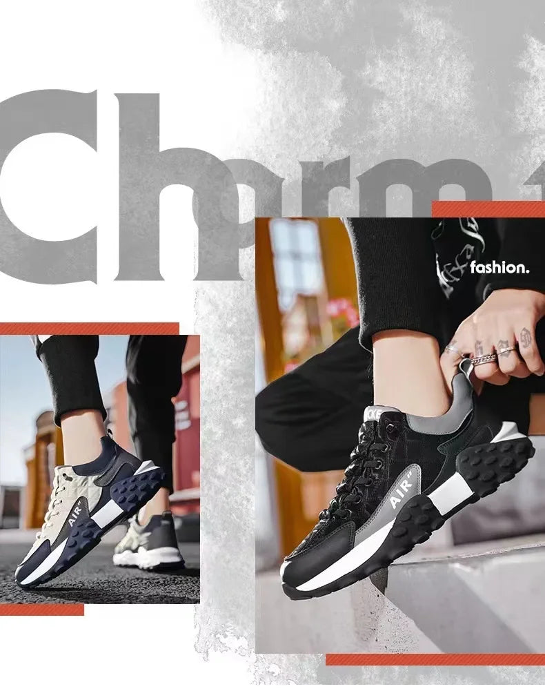 Men's Breathable Low-Top Dad Shoes with Thick Sole Comfortable Running Sneakers Korean Style Spring Season Sport Shoes