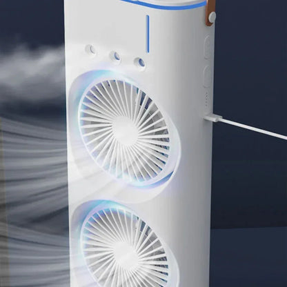 New USB Portable Dual Fan Air Cooler High-Power Desktop Fan with Cooling Mist Humidifier for Office Dormitory Home Use