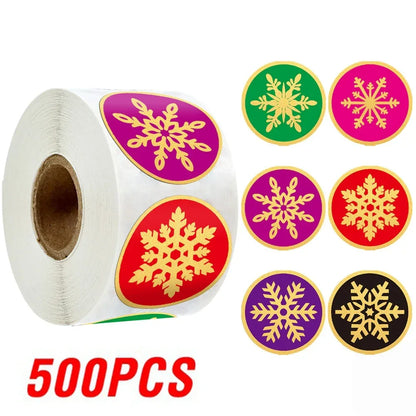 100-500Pcs Gold Snowflake Christmas Stickers Candy Bag Envelopes Sealing Label Christmas Gifts Box Decorations Sticker