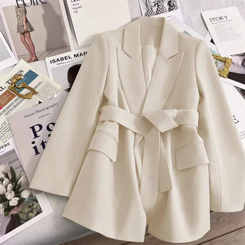 2024 Spring Autumn Suit Jacket Office Lady Fashion Elegant Commute Long Sleeve Lace Up Coat For Women 2024 Female Black Tops