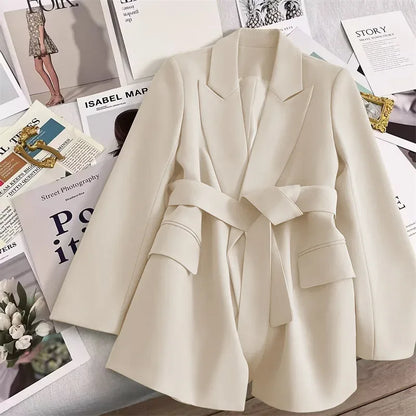 2024 Spring Autumn Suit Jacket Office Lady Fashion Elegant Commute Long Sleeve Lace Up Coat For Women 2024 Female Black Tops