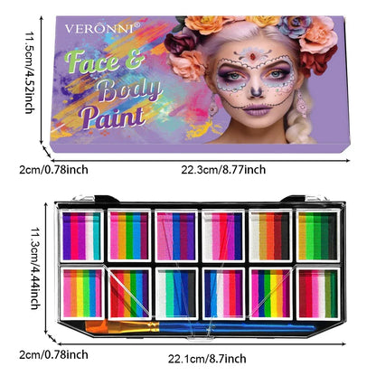 12 Grids Face Body Paint Palette Makeup,Rainbow Split Cake Palette,Water-based Non-Toxic Face Paint For Halloween Festivel Party