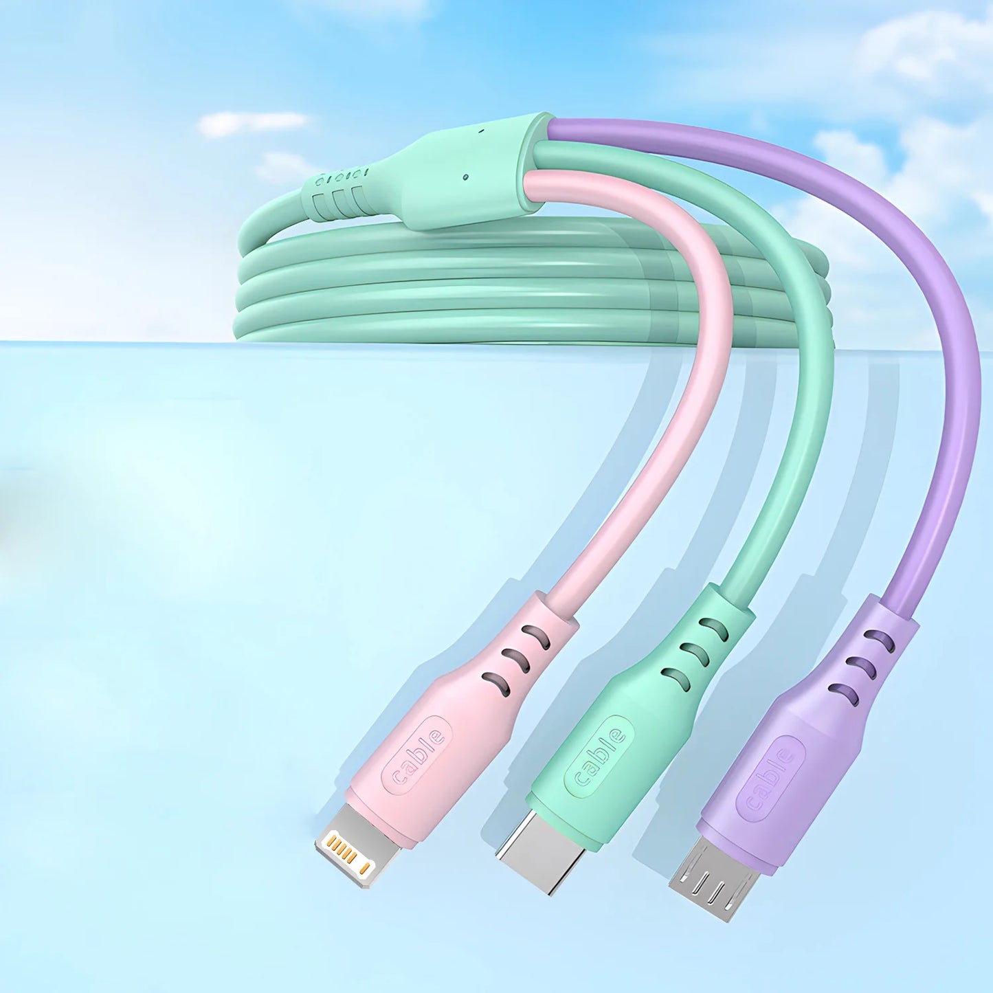 3 In 1 Fast Charging Cable For iPhone15 14 13 12 11 X Pro Max Micro USB Type-C Phone Charger USBC Data Cable