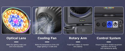 U'King 2Pcs 220W Beam Wash Zoom Moving Head Lights With Light Strip19X15W RGBW LED Stage Light DMX512 DJ Light For KTV Bar Party