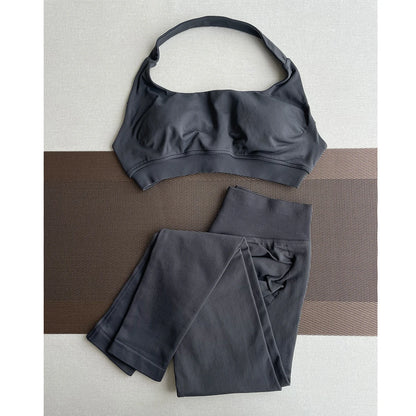 2 Pieces Yoga Gym Set Women Seamless Strappy Yoga Bra High Waist Workout Scrunch Shorts Sports Set Fitness Clothes Sportswear