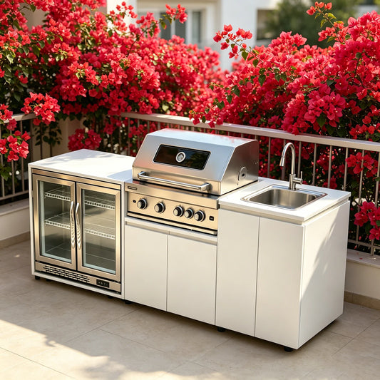 Stainless Steel Outdoor Kitchen With BBQ And Fridge With Grill Cooktop Sink Fridge Rolling Movable On Wheels For Backyard Patio by PDG ibma