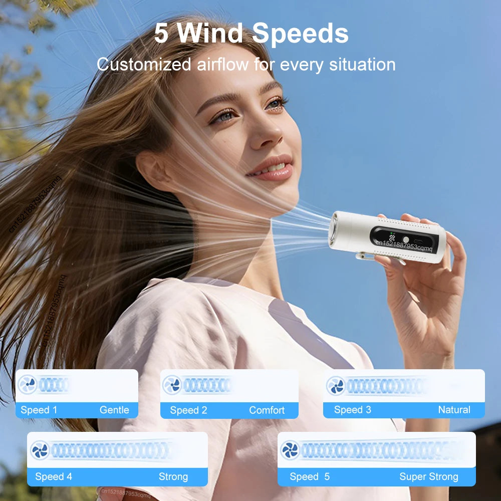 Mini Handheld Fan Portable Neck Hanging Fan USB Rechargeable Outdoor Waist Clip Air Fan Turbo Ice Cooling Fan with Cold Compress