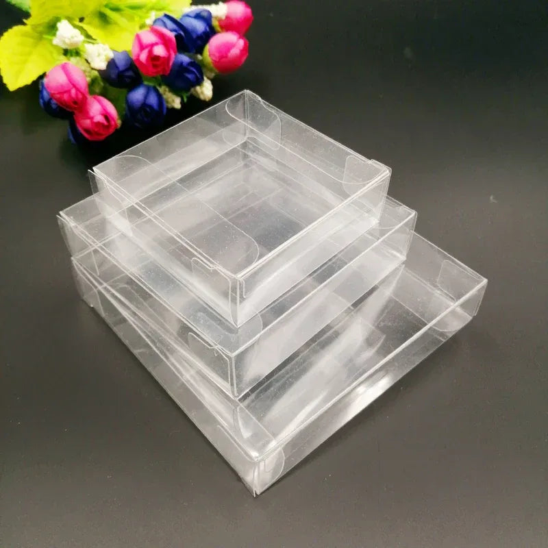 50pcs Ax10x10 Transparent Jewelry Gift Box Clear PVC Plastic Box Packaging Wedding Christmas Gift Box for Jewelry Storage Boxes