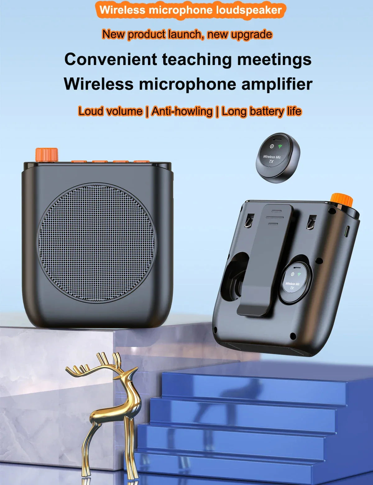 Portable Magnetic Megaphone Voice Amplifier Mini Audio Speaker with Microphone Rechargeable Loudspeaker for Teachers Tour Guider