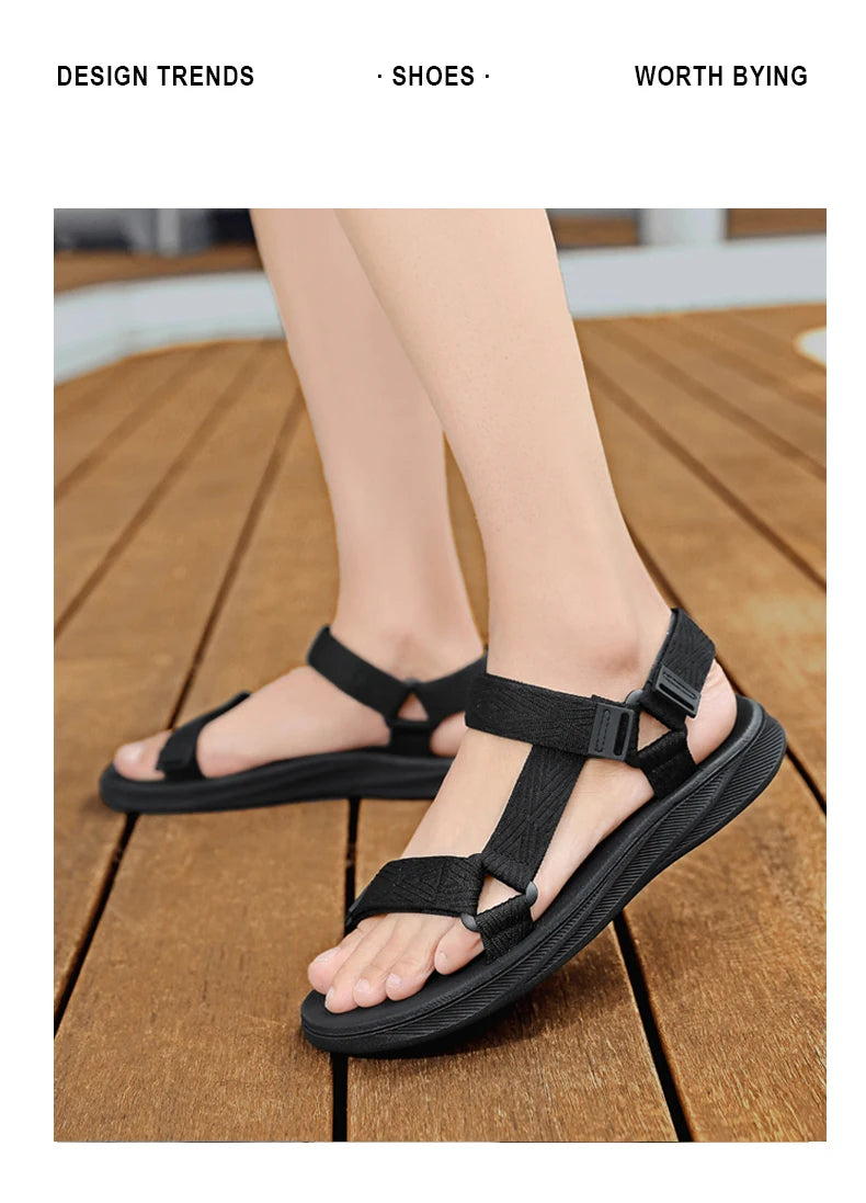 Black Men's Outdoor Casual Arch Support Sandals Anti-Slip Breathable Beach Holiday Sports Sandals for Summer Walking Size 40-45