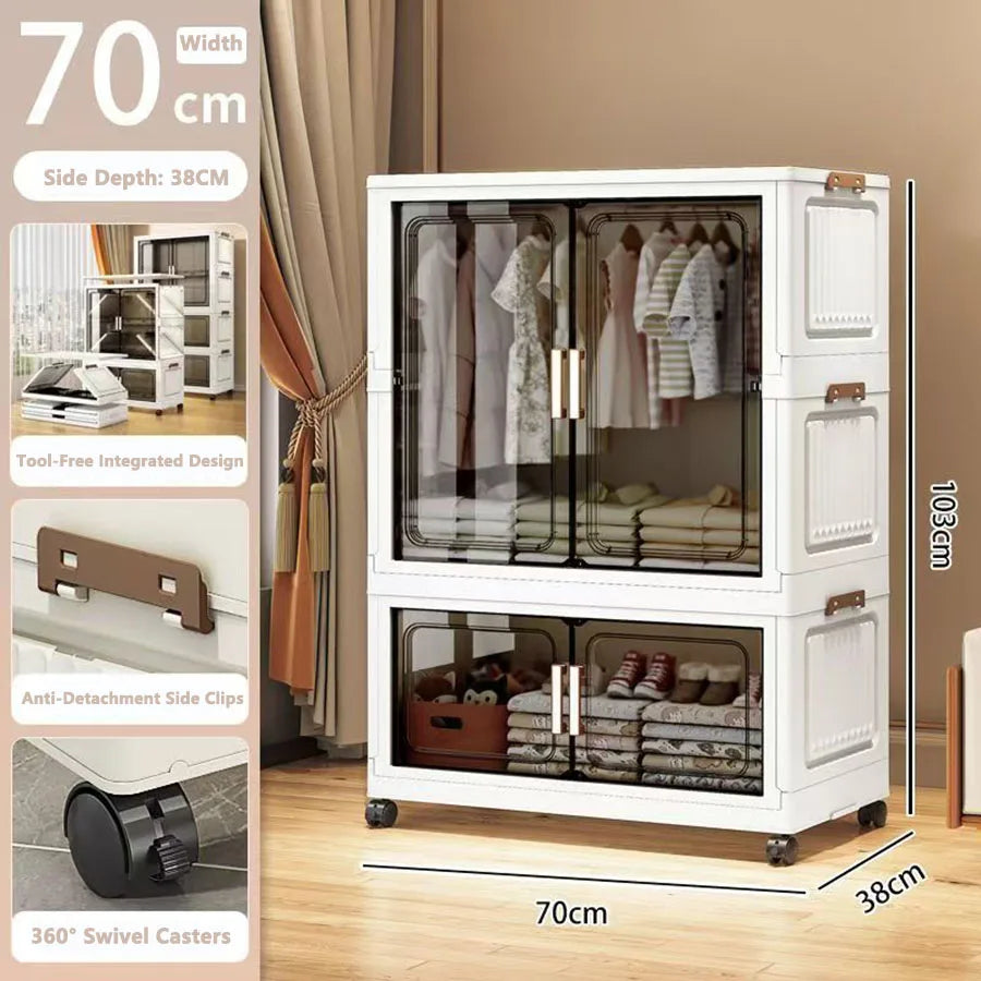 Multi-Functional Folding Storage Cabinet with Doors for Home Office Kitchen Bathroom Organizer White Black Gray