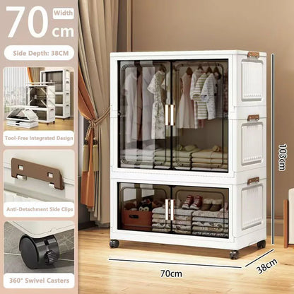 Multi-Functional Folding Storage Cabinet with Doors for Home Office Kitchen Bathroom Organizer White Black Gray