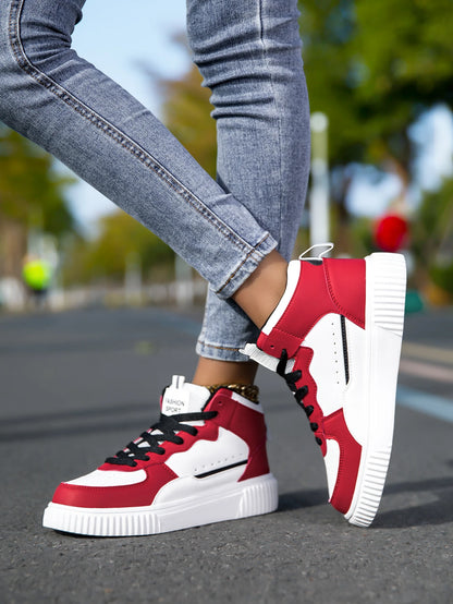 HKDQ Blue High Top Sneakers Unisex Non Slip Platform Men's Skate Shoes Spring Autumn Casual Leather Skateboard Shoes For Women