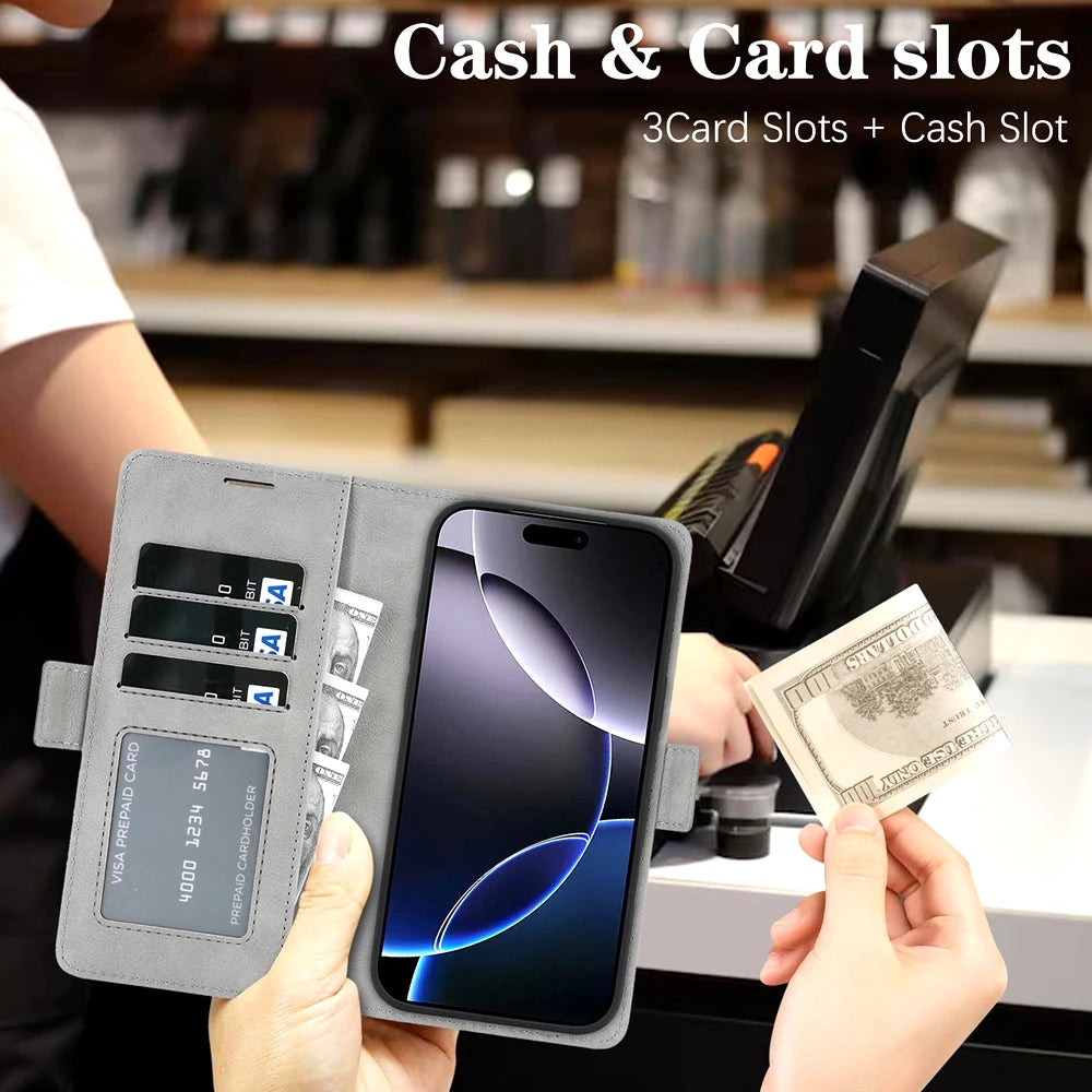 2 in 1 Magsafe Wallet Case For iPhone 17 Promax Air 16 Pro Max 15 Plus 14 13 12 iphone17 Cards Slot Leather Flip Phone Cover