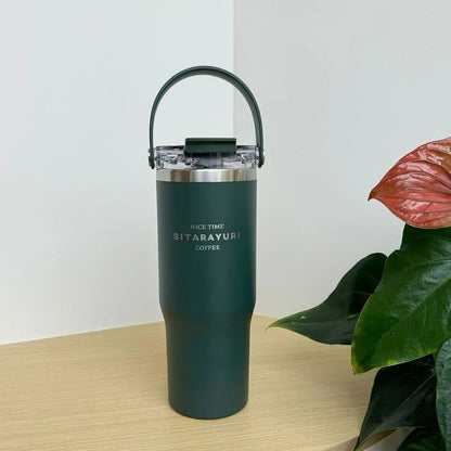 JUSTINLAU 600/900ml Insulated Cups Stainless Steel Double-drinking Thermos Cup with Handle& Straw Sports Bottle Car Ice Tumbler