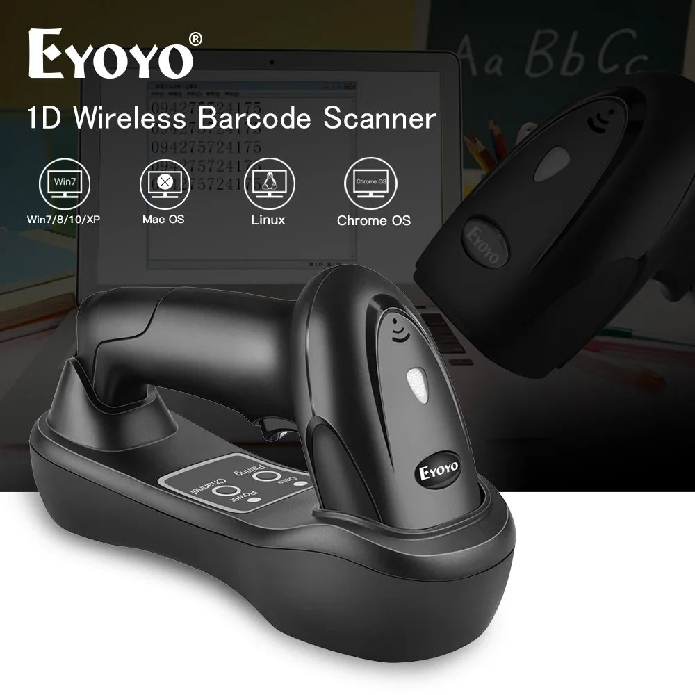 Eyoyo EY-6900D 1D Handheld Wireless Barcode Scanner Reader USB Cradle Receiver Charging Base Bar Code Scan Portable Scanning